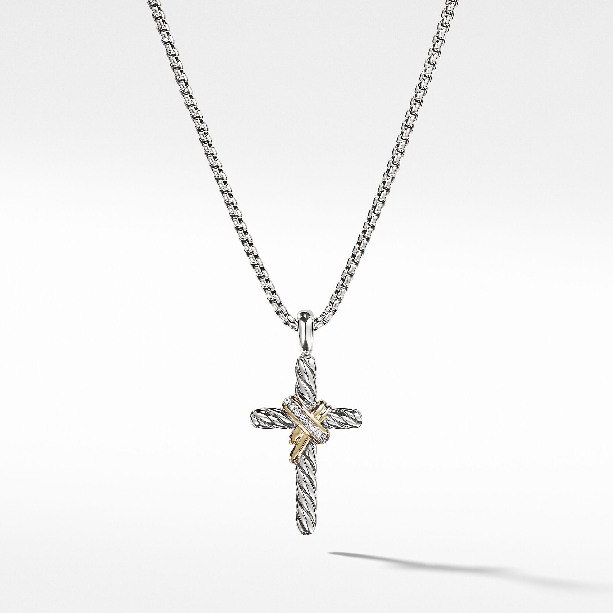 X Cross Necklace In Sterling Silver With 14K Yellow Gold And Diamonds, 31.7mm