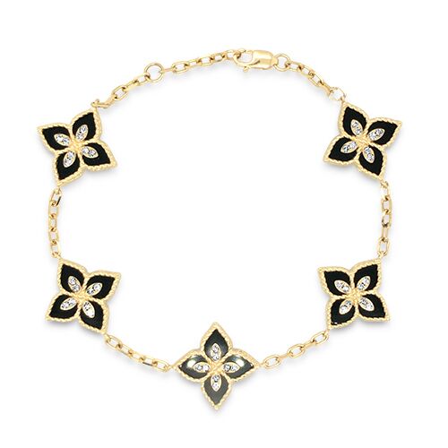 Black Onyx & Diamond Flower Station Bracelet