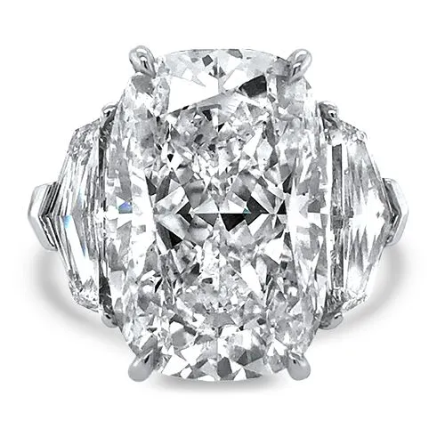 10.19ct Elongated Cushion Cut 3-Stone Diamond Ring