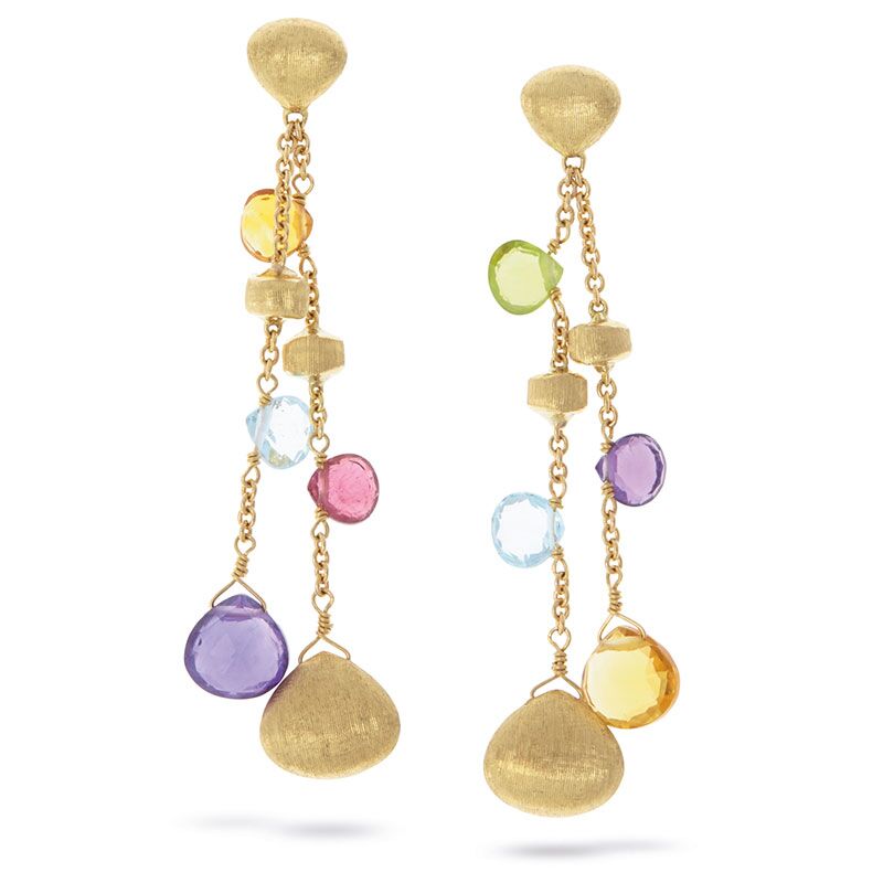 Paradise Mixed Gemstone Double Strand Drop Earrings