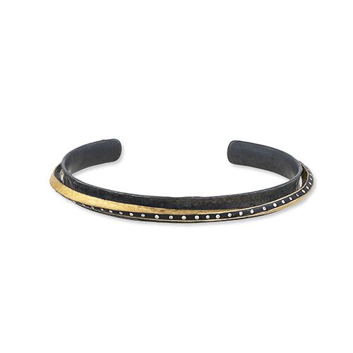 24kt & Oxidized Silver Fine Twist Cuff With Diamonds