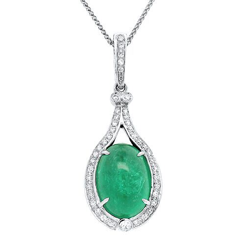 Cabochon Emerald & Diamond Pendant