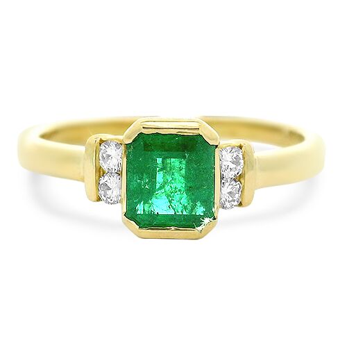 Estate 18kt Yellow Gold Emerald & Diamond Ring