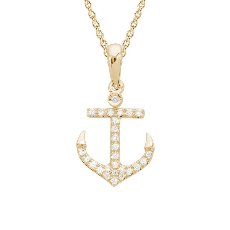 Yellow Gold Diamond Anchor Necklace