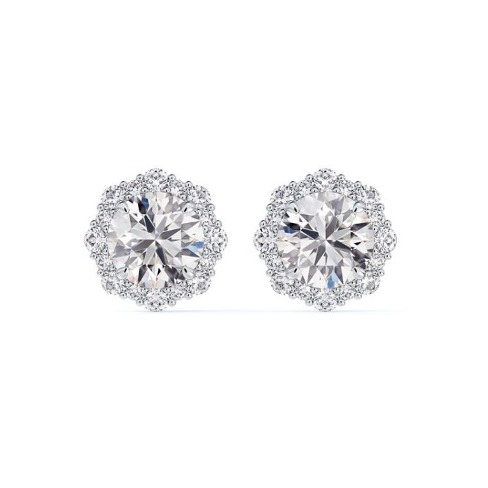 Platinum Diamond Floral Halo Stud Earrings