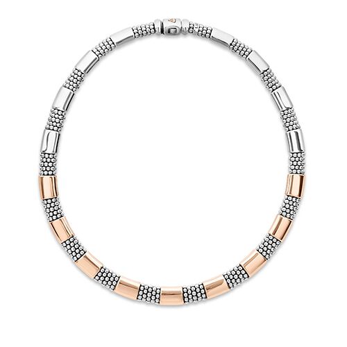 12mm Rose Gold Station Caviar Necklace