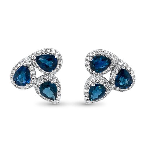 14KW Blue Sapphire And Diamond Earrings