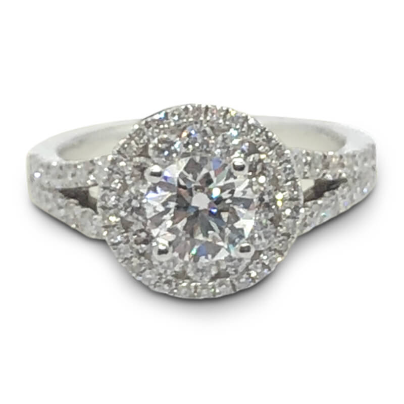 Round Double Diamond Halo Engagement Ring
