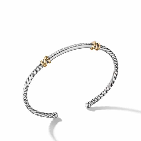 18K Gold & Silver Petite Helena Cable Station Bracelet With Diamonds