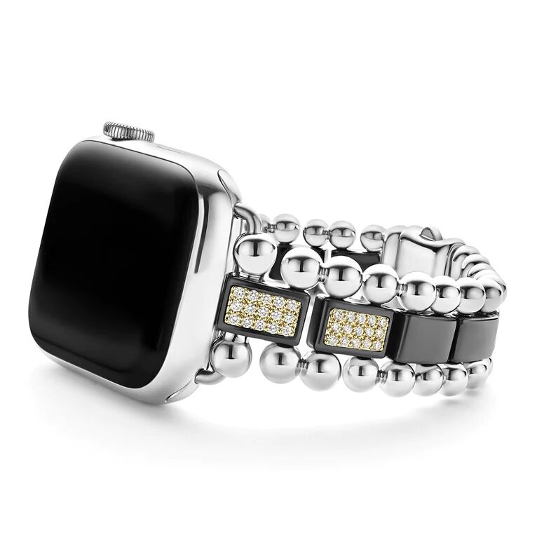 Lagos Smart Caviar Black Ceramic Half Diamond Watch Bracelet-38mm