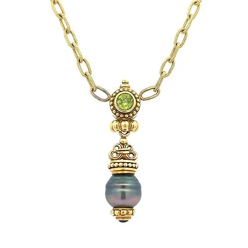 Vintage Lagos Necklace with Peridot, Black Pearl & Blue Sapphire on 18kt Yellow Gold - Underwood Jewelers