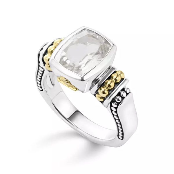 White Topaz on Caviar Ring
