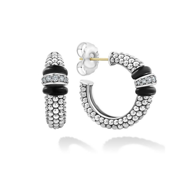 Black Caviar Diamond Hoop Earrings