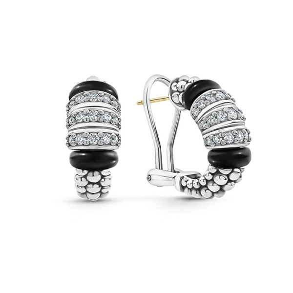 Black Caviar Diamond Hoop Earrings