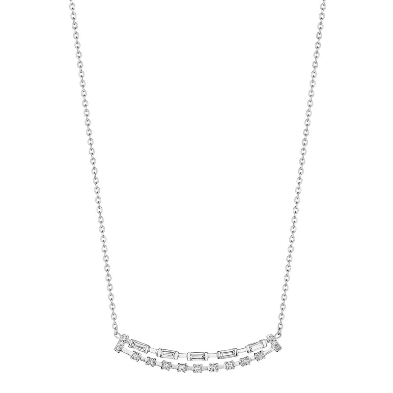 18KW Baguette & Round Double Bar Necklace - Underwoods Jewelers