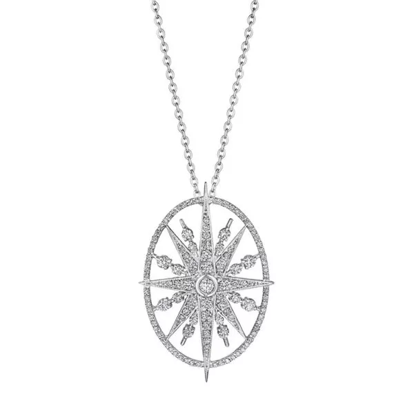 18KW Oval Starburst Pendant Necklace