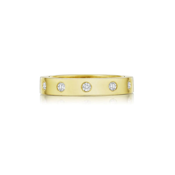 18KY Round Burnished Station Diamond Band Ring