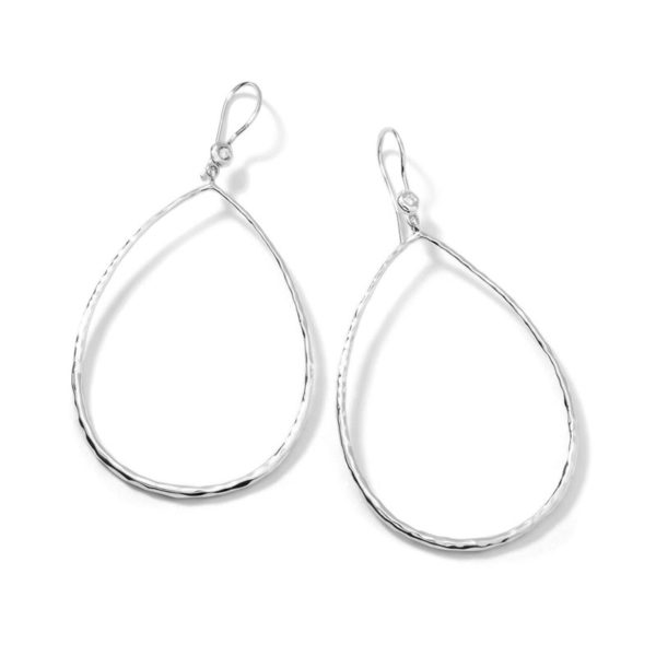 Hammered Teardrop Earrings in Sterling Silver with Diamonds