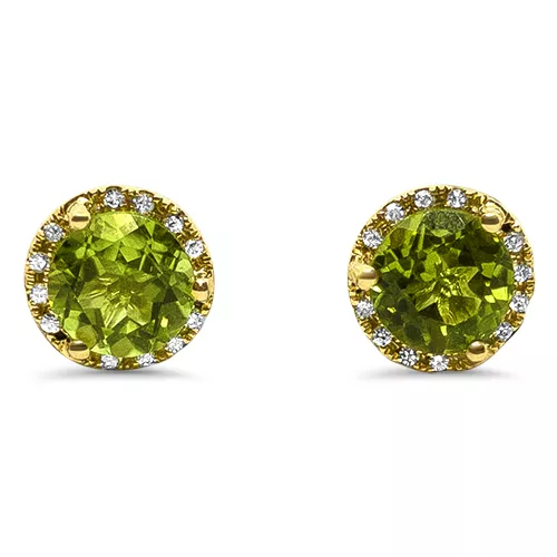 Peridot Diamond Halo Studs