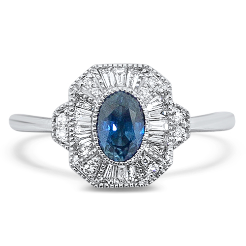 Sapphire with Diamond Halo Ring - Underwoods Jewelers