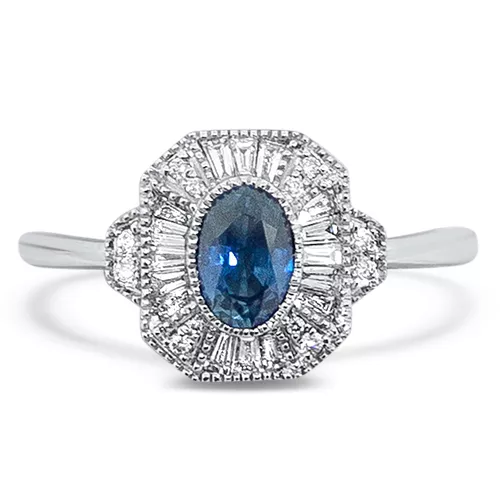 Sapphire with Diamond Halo Ring - Underwoods Jewelers