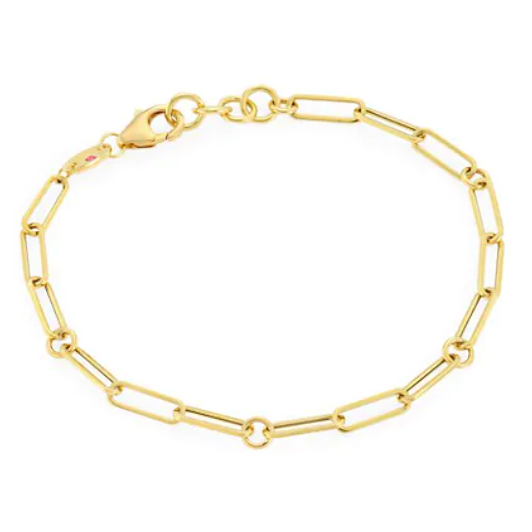 yellow gold paperclip link bracelet