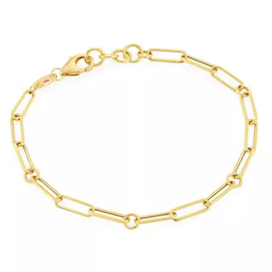 yellow gold paperclip link bracelet