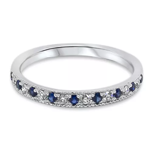 Sapphire & Diamond Bead-Set Band Ring