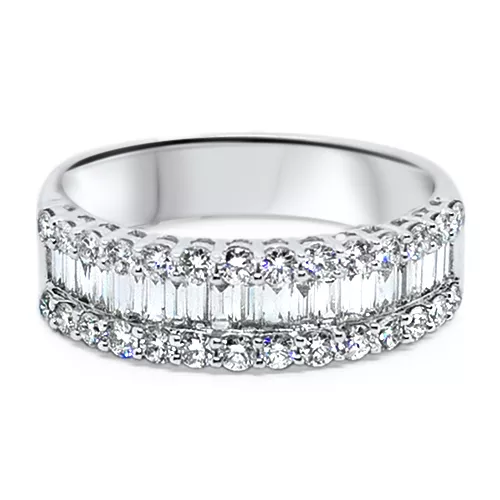 3-Row Baguette and Diamond Band Ring