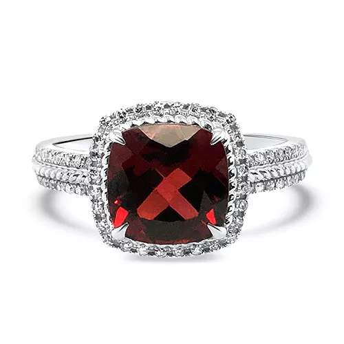 14kw Garnet and Diamond Halo Ring