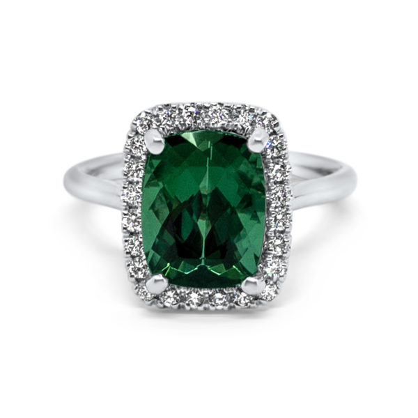 Tourmaline & Diamond Halo Ring
