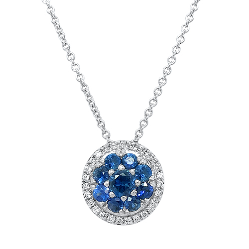 14KW Blue Sapphire and Diamond Pendant