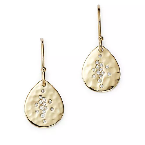 18K Stardust Crinkle Small Teardrop Earrings with Diamonds