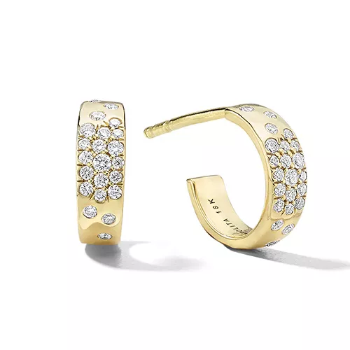 Huggie Hoop Earrings in 18K Gold with Diamonds