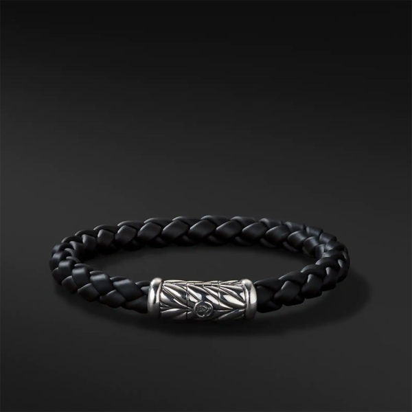 Chevron Bracelet in Black Rubber and Sterling Silver, 8mm