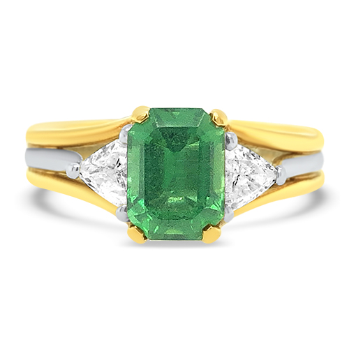 Emerald Cut Tourmaline and Trillion Diamond Ring Underwoods Jewelers