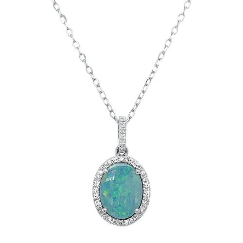 White Gold Oval Opal Pendant