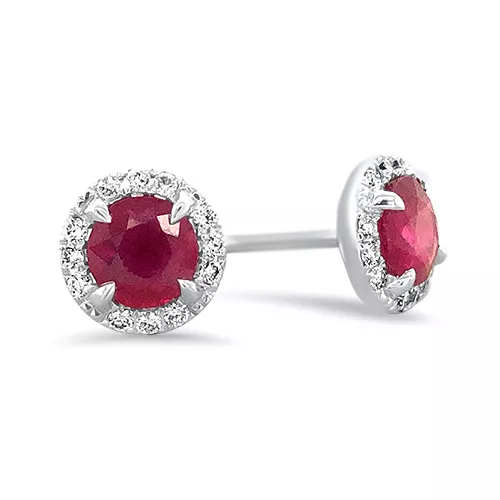 Ruby & Diamond Halo Stud Earrings