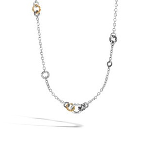 Classic Chain Collection Two Tone 36"" Hammered Link Sautoir Necklace
