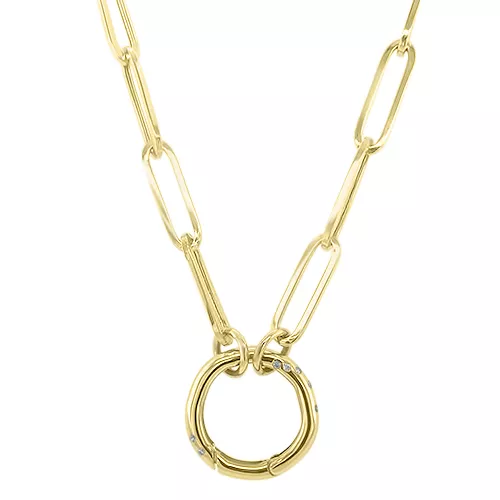 Diamond Lock Pendant Paperclip Necklace