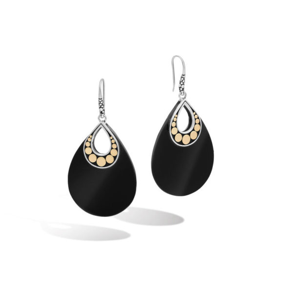 Classic Chain Collection Two Tone Black Onyx Teardrop Earring