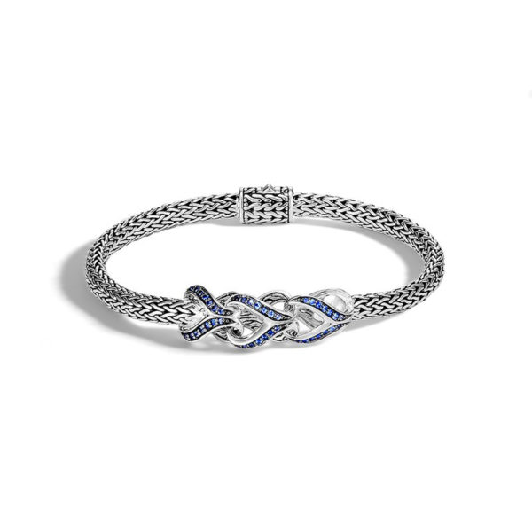 Classic Chain Collection 5mm Asli Link Blue Sapphire Station Bracelet Size M