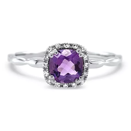 Amethyst Diamond Halo Ring