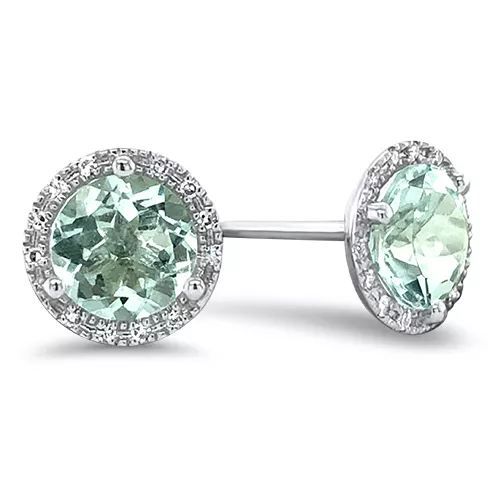 Aquamarine and Diamond Halo Stud Earrings