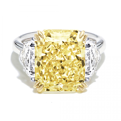 7.01ct Fancy Yellow Radiat Diamond Three-Stone Ring