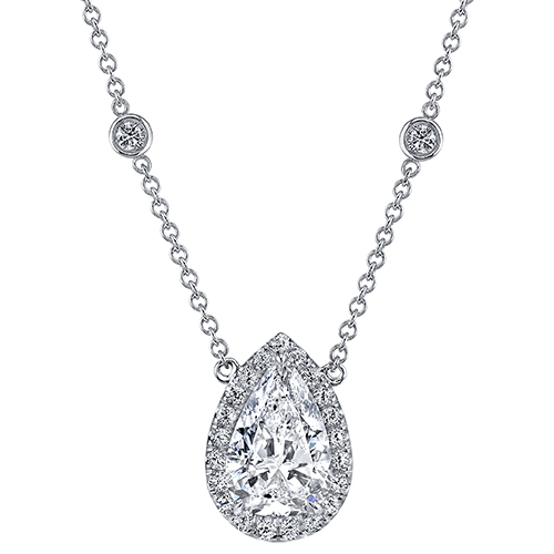 3.76ct Pear Shape Diamond With Diamond Halo Necklace