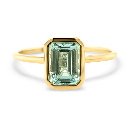 Bezel-Set Emerald Cut Blue Topaz Ring