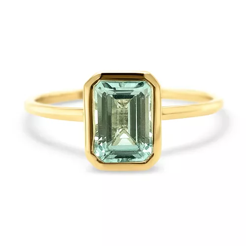 Bezel-Set Emerald Cut Blue Topaz Ring