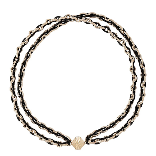 Jet Black Leather Randolph Chain Necklace