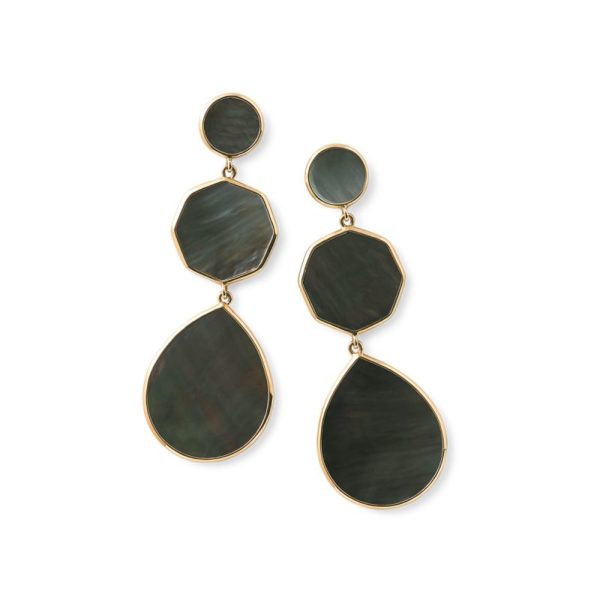 18k Polished Rock Candy Black Shell Crazy 8's 3 Stone Earrings